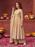 Beige Anarkali Kurta Set With Dupatta for Women