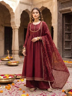 Maroon Anarkali Kurta Set With Dupatta for Women