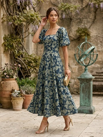 Blue Floral Printed Dress for Women