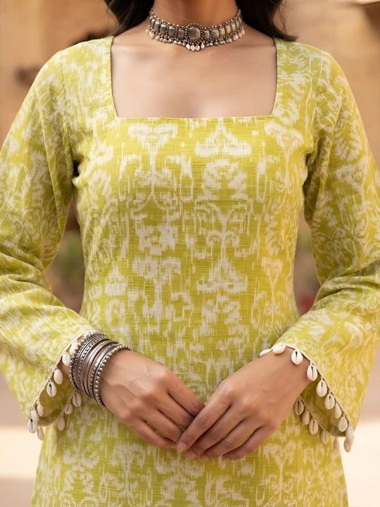 Lime Green & White Sharara Set With Dupatta for Women