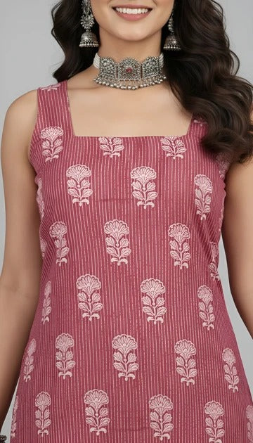Mauve Printed Stylish Back Straight Sleeveless Kurta