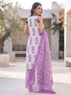 White Printed Straight Kurta Set With Dupatta for Women