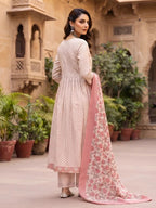 Off White Anarkali Kurta Set With Dupatta for Women