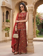 Red Printed Straight Trendy Kurta Set With Dupatta for Women