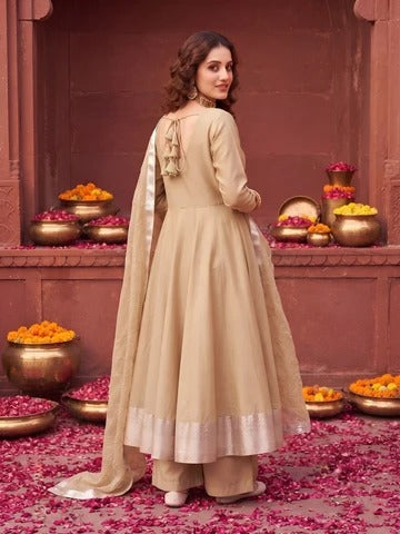 Beige Anarkali Kurta Set With Dupatta for Women