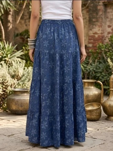 Women Blue Ethnic Printed Flared Skrit
