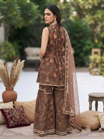 Brownn Printed Straight Kurta Set With Dupatta for Women