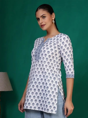 Women Off white Printed Straight Tunic