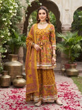 Mustard Printed Peplum Kurta Set With Dupatta for Women