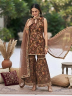 Brownn Printed Straight Kurta Set With Dupatta for Women