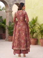 Burgundy Printed Anarkali Kurta Set With Dupatta for Women