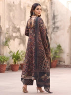 Black Printed Anarkali Kurta Set With Dupatta for Women