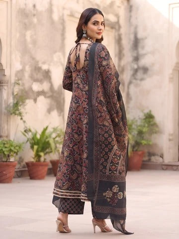 Black Printed Anarkali Kurta Set With Dupatta for Women
