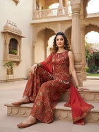 Red Printed Straight Trendy Kurta Set With Dupatta for Women