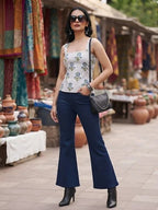 Women Grey Printed Stylish Crop Top