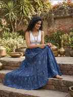 Women Blue Ethnic Printed Flared Skrit