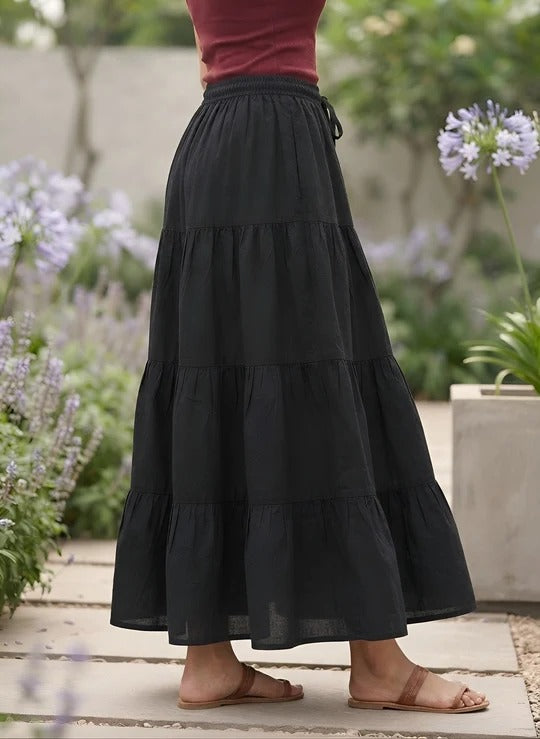 Women Black Solid Flared Skrit