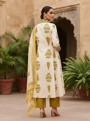 White Printed Anarkali Kurta Set With Dupatta for Women