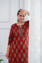 Plus Size Maroon Printed Straight kurta For Women