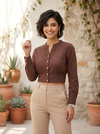 Women Solid Brown Cotton Crop Top