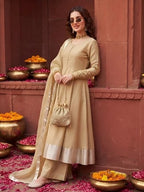 Beige Anarkali Kurta Set With Dupatta for Women