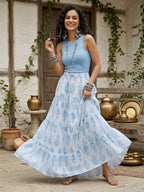 Women White Ethnic Printed Flared Skrit
