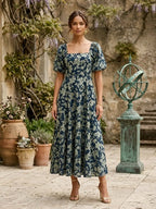 Blue Floral Printed Dress for Women