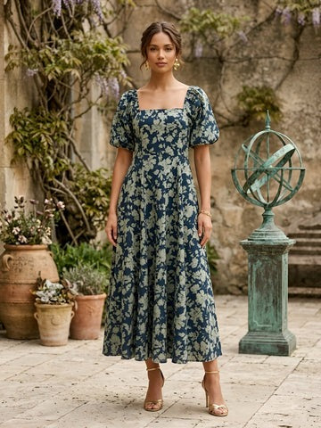 Blue Floral Printed Dress for Women