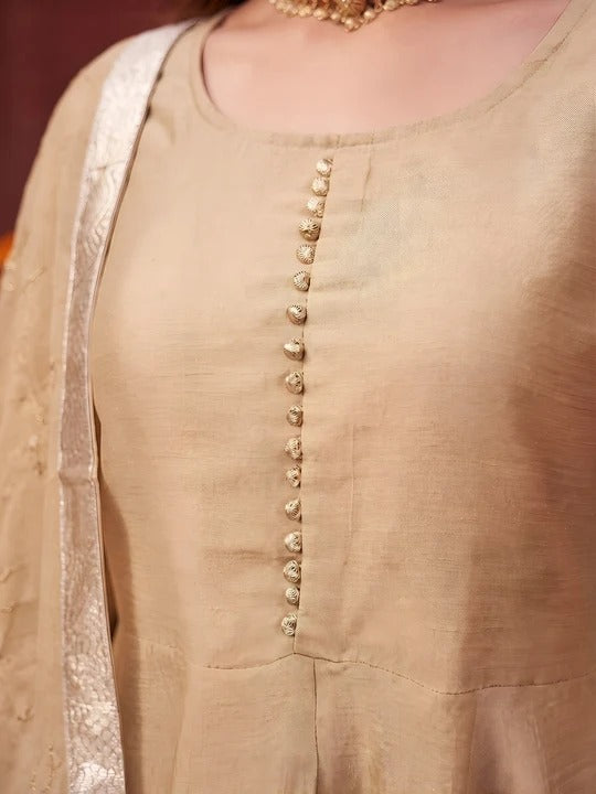 Beige Anarkali Kurta Set With Dupatta for Women