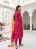 Megenta Pink Bandhani Printed Straight Kurta Set With Dupatta for Women