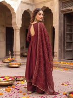 Maroon Anarkali Kurta Set With Dupatta for Women