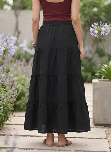Women Black Solid Flared Skrit