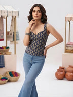 Women Blue Printed Stylish Crop Top