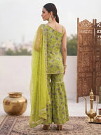 Green Printed Straight Kurta Set With Dupatta for Women