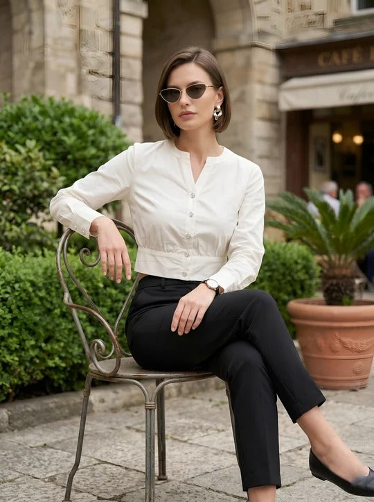 Women Solid Off-WhiteCotton Crop Top