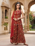 Red Printed Straight Trendy Kurta Set With Dupatta for Women
