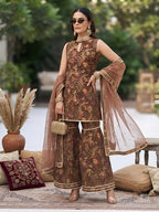 Brownn Printed Straight Kurta Set With Dupatta for Women