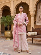 Mauve Printed Straight Kurta Set With Dupatta for Women