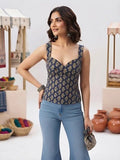 Women Blue Printed Stylish Crop Top