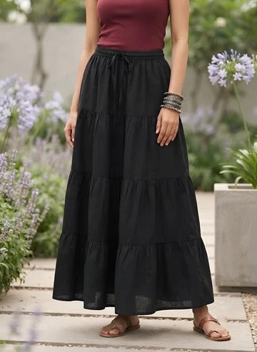 Women Black Solid Flared Skrit