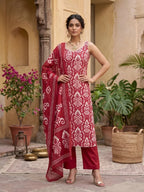Pink Printed Straight Kurta Set With Dupatta for Women