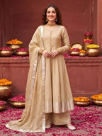 Beige Anarkali Kurta Set With Dupatta for Women