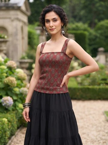 Women Maroon Printed Trendy Top