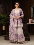 Lavender Printed Peplum Kurta Set With Dupatta for Women