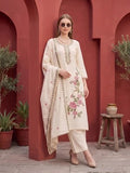 Beige Embroidered Kurta Set With Dupatta for Women