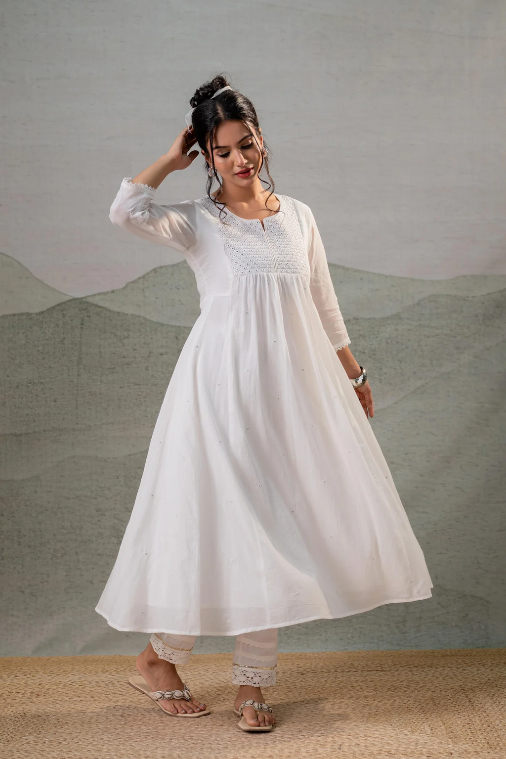 Cotton White Noor Flared Kurta