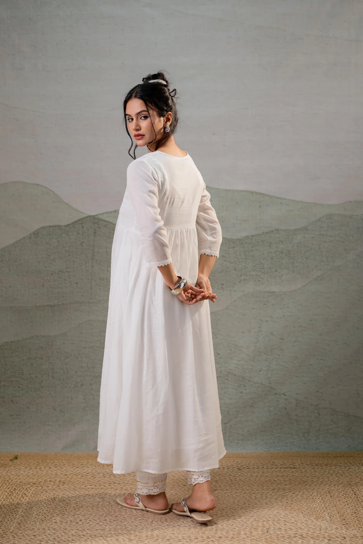 Cotton White Noor Flared Kurta