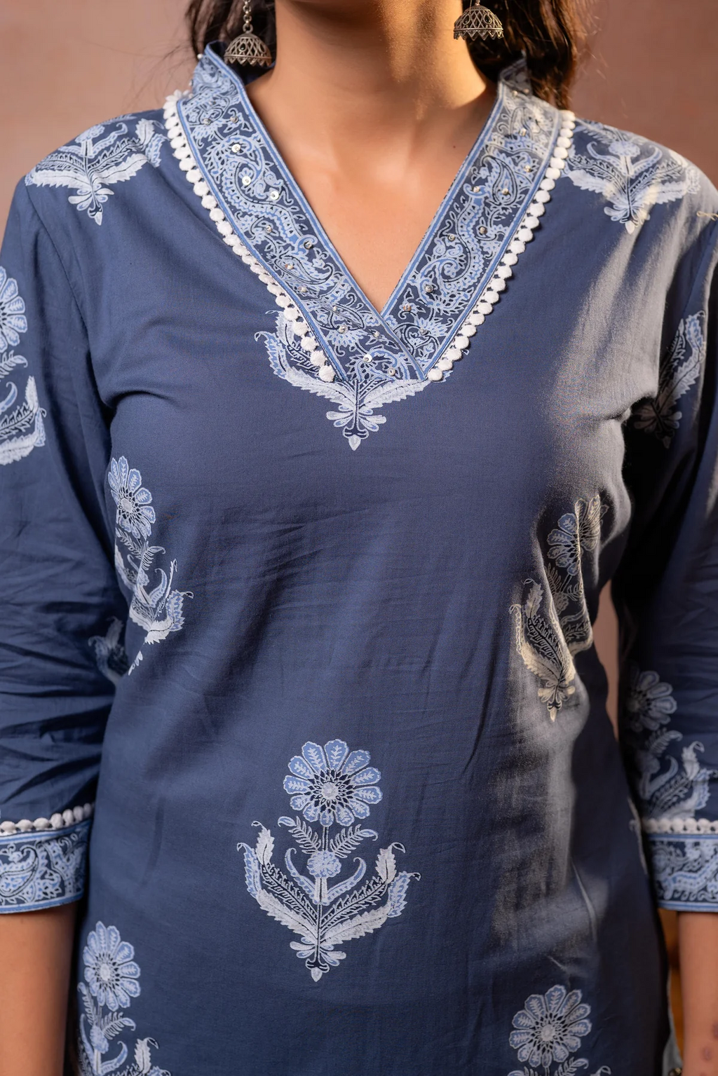 Slate Bloom Heritage Print Kurta Set