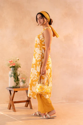 Sunlit Bloom Mustard Kurta And Pant Set