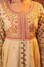 Buttercream Yellow Floral Printed Anarkali Slit Dress